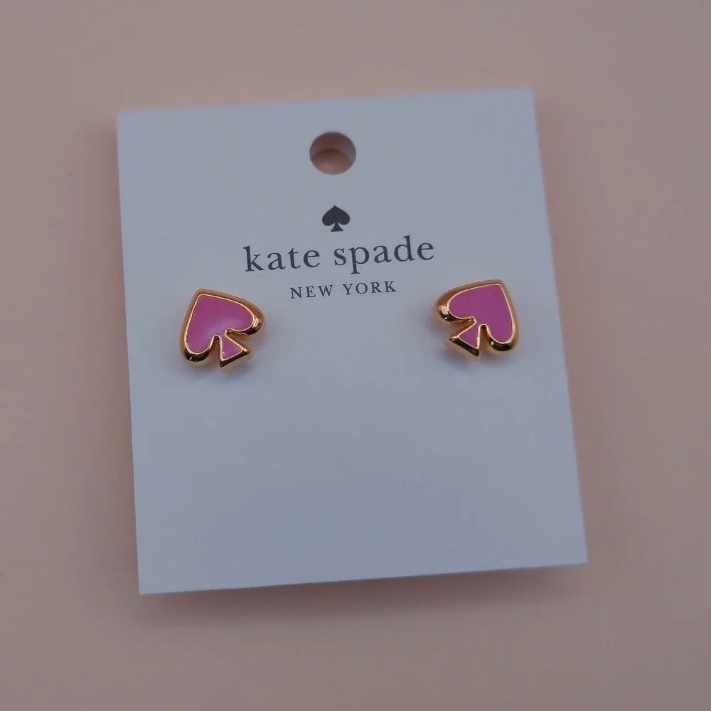Kate Spade Everyday Spade Pink Enamel Stud Earrings Y2K Coquette Gold NEW